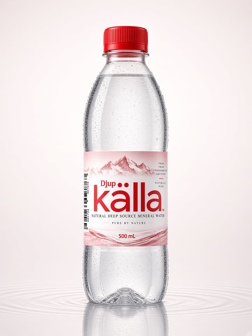 Upright 500 ml Djup Källa bottle with condensation
