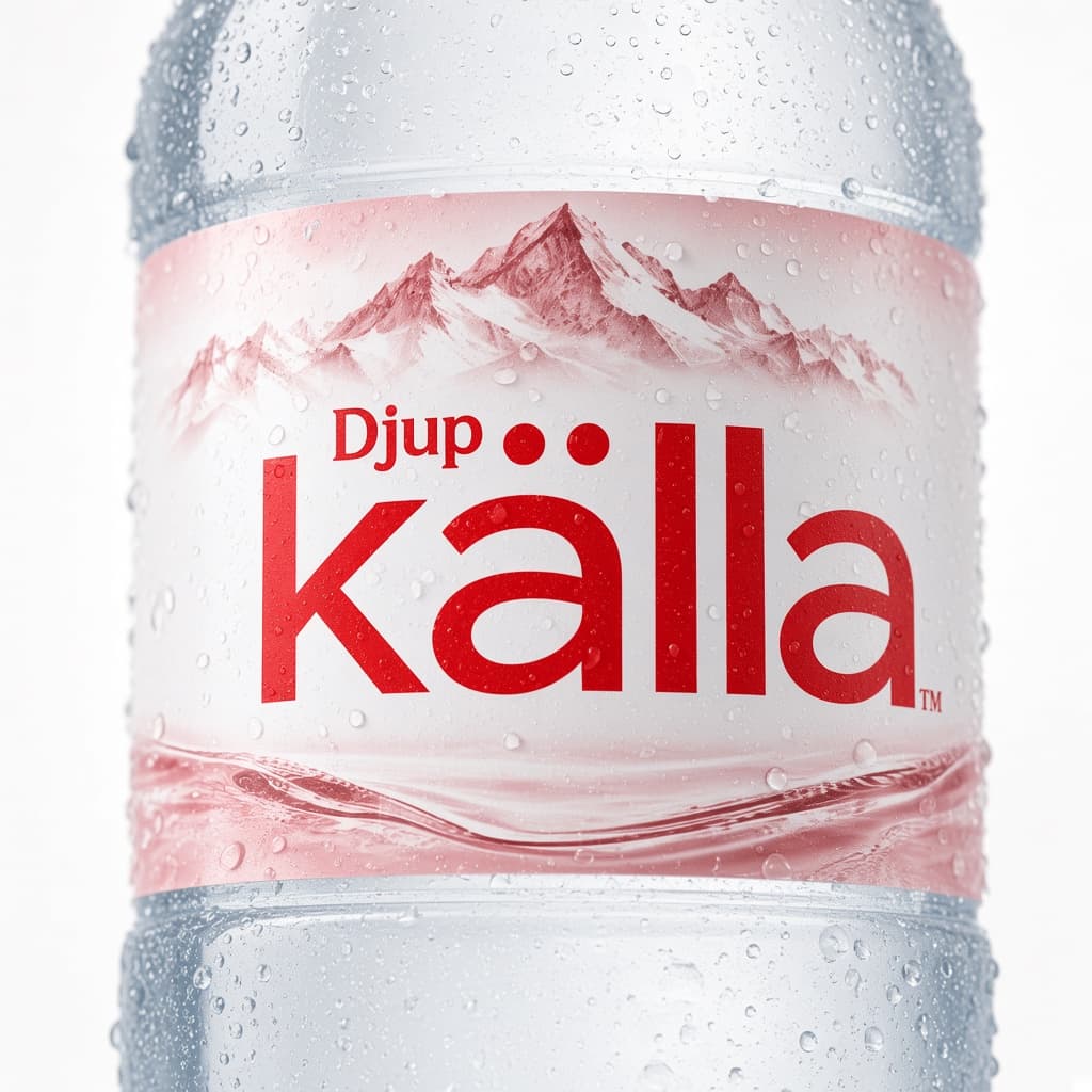 Close-up of the Djup Källa wordmark on the bottle label